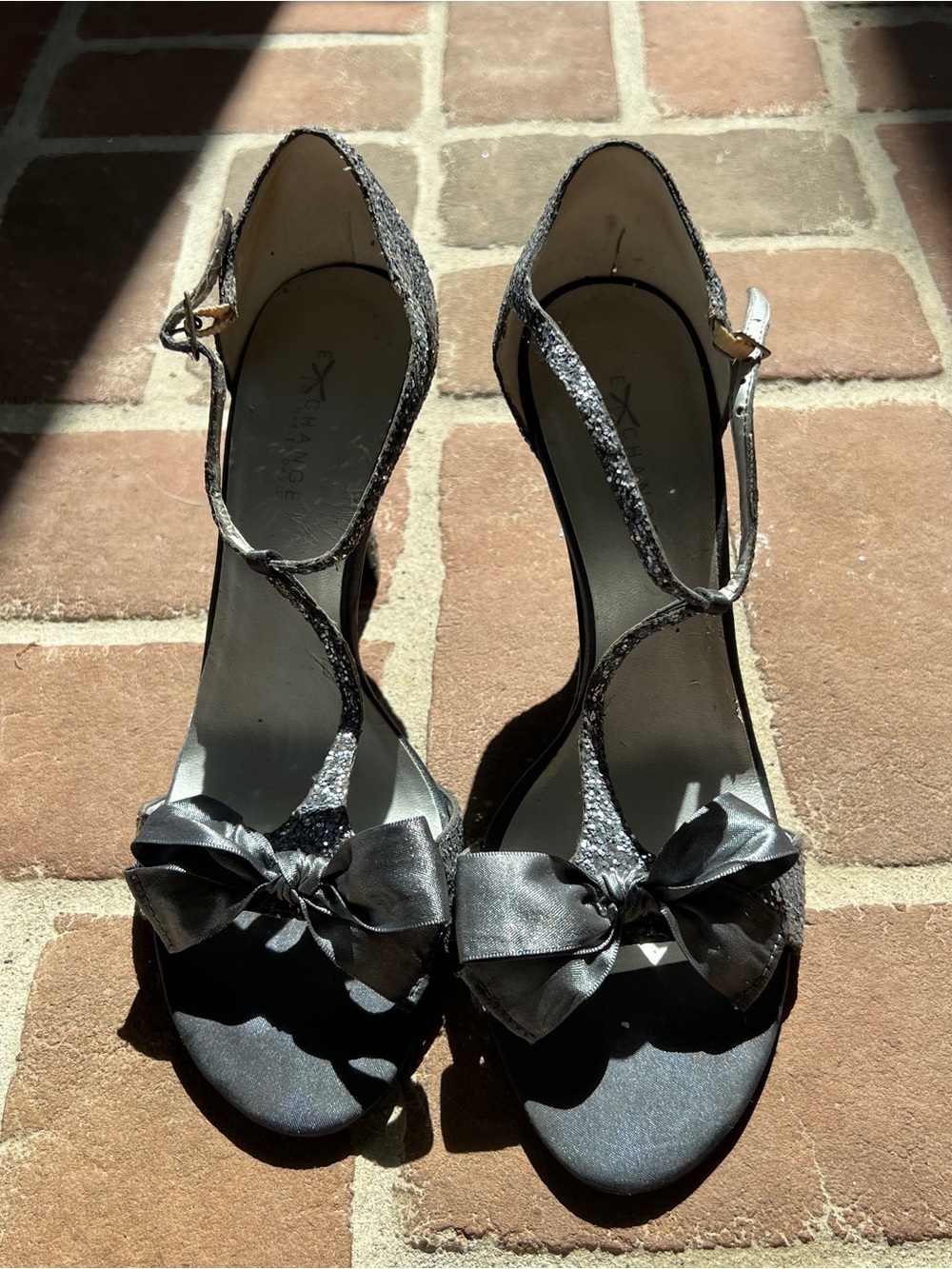 Charles David Silver T-Strap Bow Heels